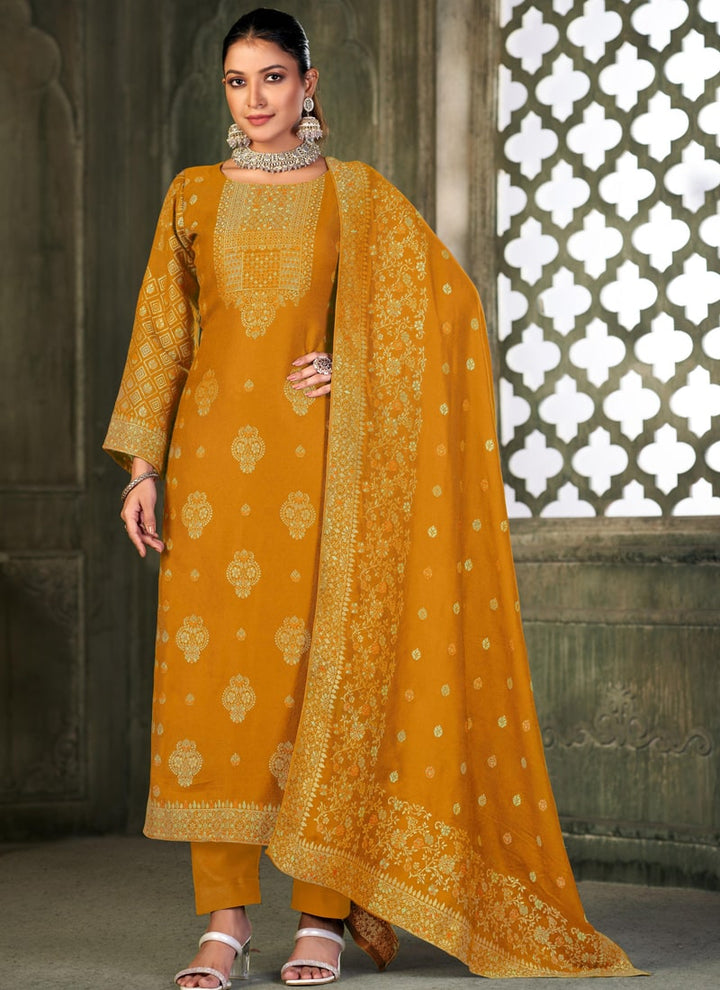 Lassya Fashion Turmeric Yellow Designer Straight Salwar Suit in Pure Viscose Pashmina