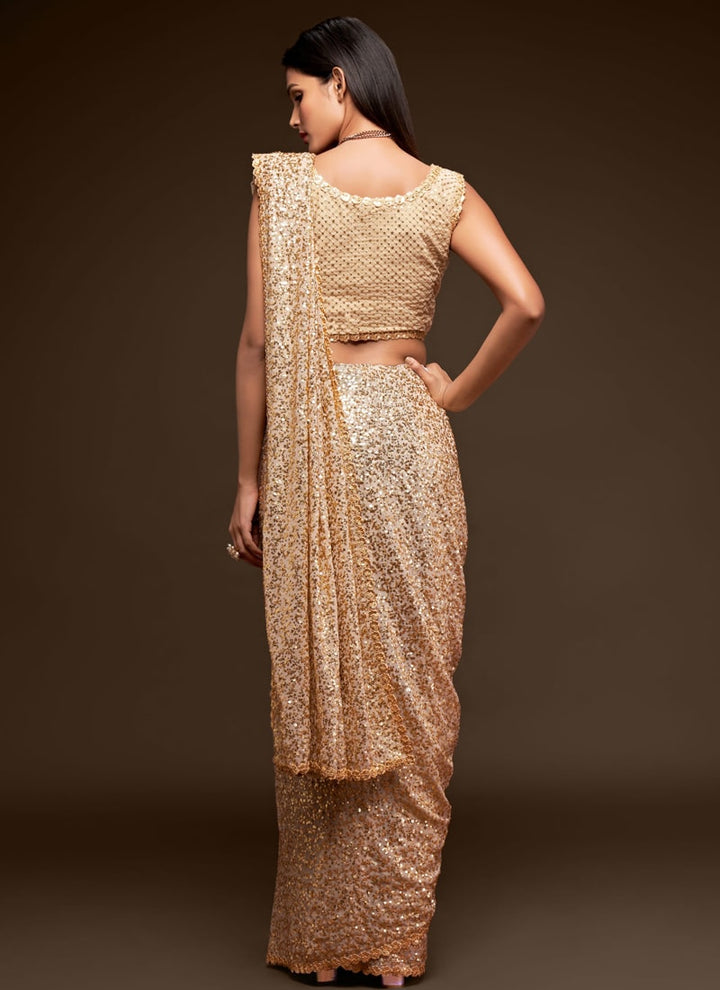 Lassya Fashion Ancient Ivory Party Wear Georgette Saree with Thread and Sequins