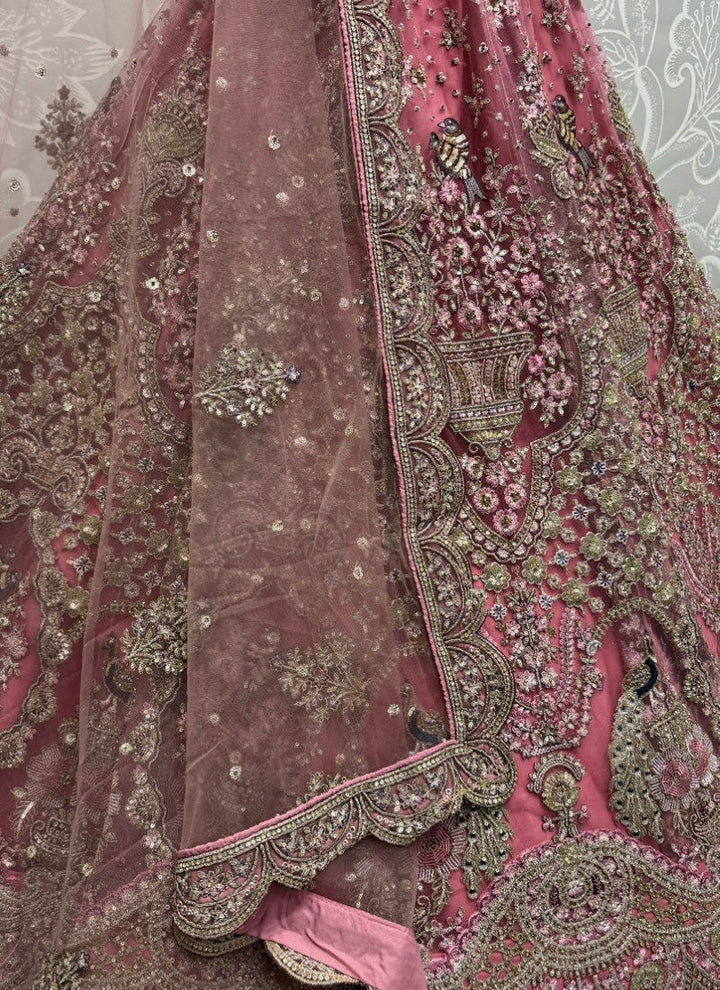 Lassya Fashion Dusty Pink Exquisite Heavy Net Wedding Lehenga with Zari and Sequins