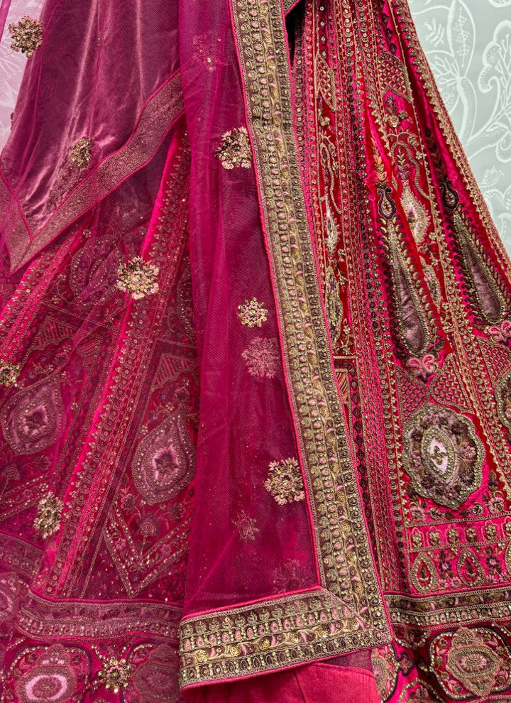 Lassya Fashion Wine Velvet Wedding Lehenga with Sequins and Diamond Work