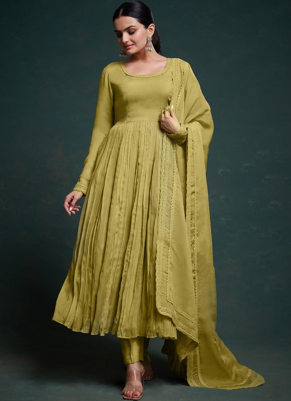 Lassya Fashion Mustard Breathtaking All-Organza Party Wear Anarkali Suit Set