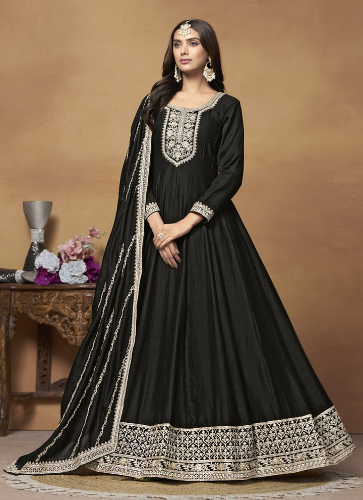 Lassya Fashion Black Art Silk Anarkali Dress with Comfort and Style