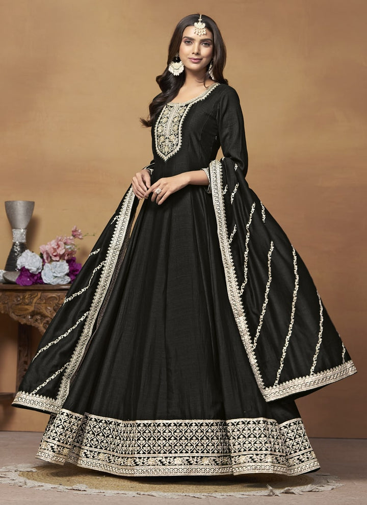 Lassya Fashion Black Art Silk Anarkali Dress with Comfort and Style