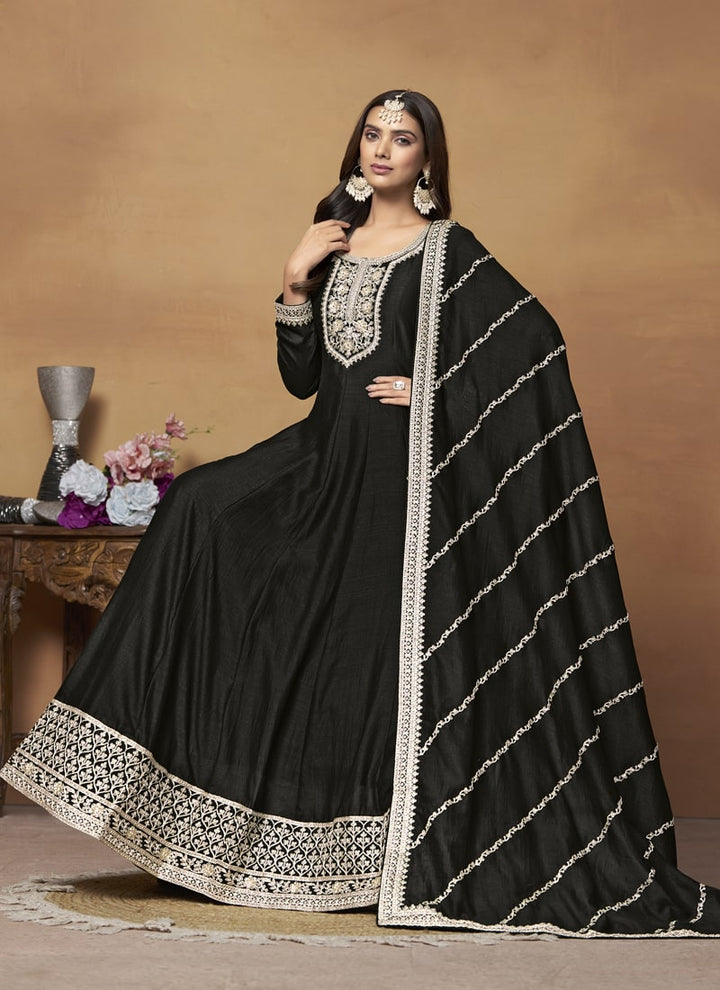 Lassya Fashion Black Art Silk Anarkali Dress with Comfort and Style