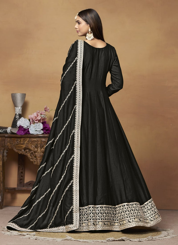 Lassya Fashion Black Art Silk Anarkali Dress with Comfort and Style