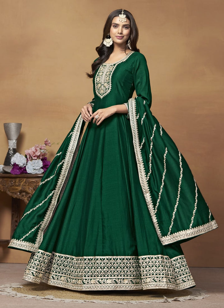 Lassya Fashion Green Art Silk Anarkali Dress with Comfort and Style