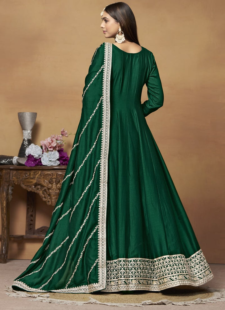 Lassya Fashion Green Art Silk Anarkali Dress with Comfort and Style