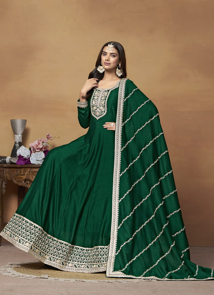 Lassya Fashion Green Art Silk Anarkali Dress with Comfort and Style