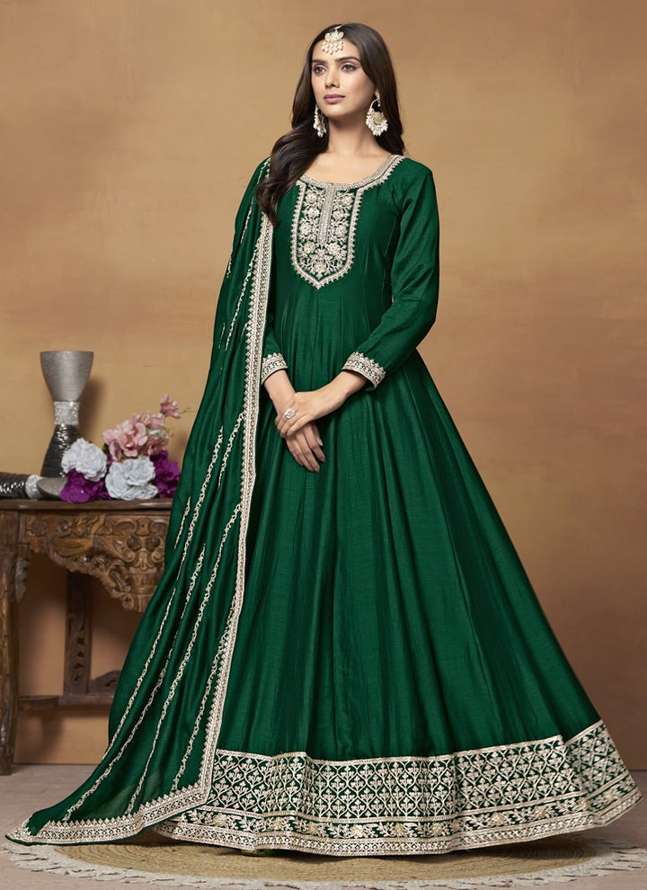 Lassya Fashion Green Art Silk Anarkali Dress with Comfort and Style