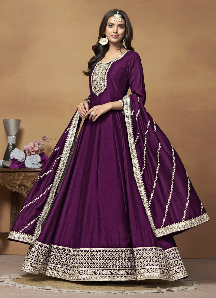 Lassya Fashion Purple Art Silk Anarkali Dress with Comfort and Style