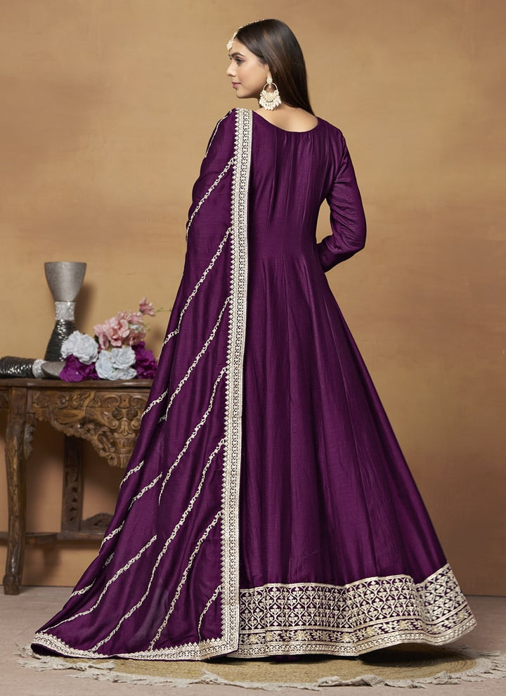 Lassya Fashion Purple Art Silk Anarkali Dress with Comfort and Style