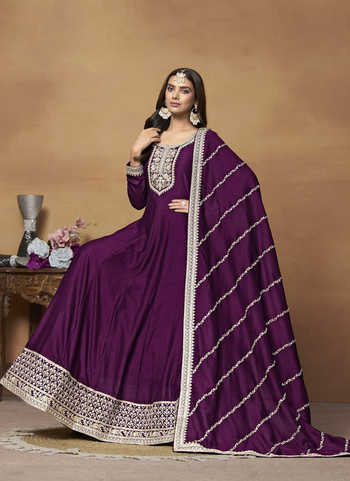 Lassya Fashion Purple Art Silk Anarkali Dress with Comfort and Style