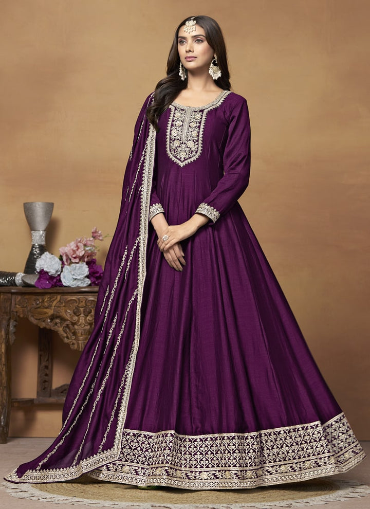 Lassya Fashion Purple Art Silk Anarkali Dress with Comfort and Style