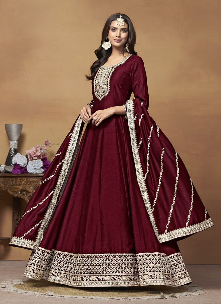 Lassya Fashion Maroon Art Silk Anarkali Dress with Comfort and Style