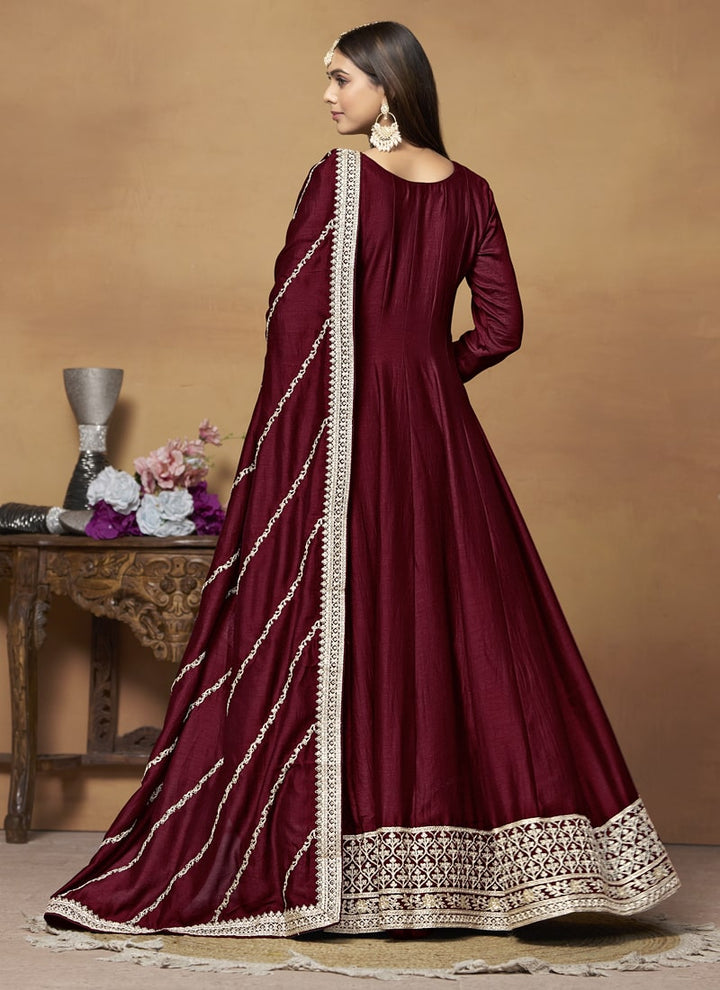 Lassya Fashion Maroon Art Silk Anarkali Dress with Comfort and Style