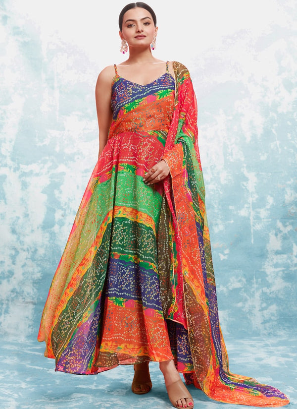 Lassya Fashion Multicolor Dazzling Printed Georgette Festive Wear Gown