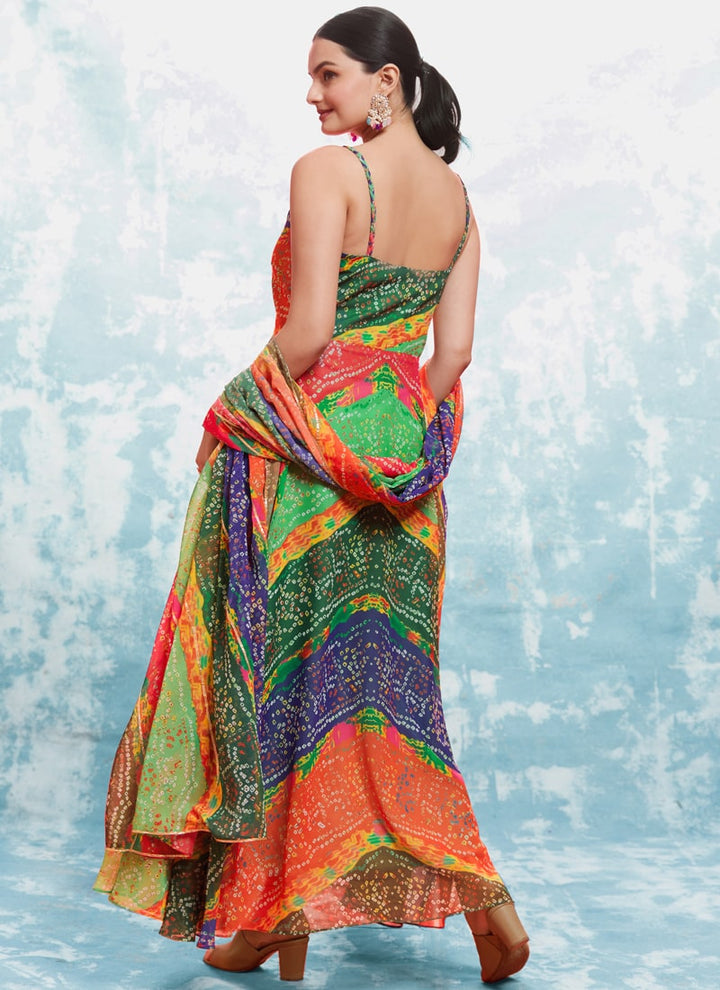 Lassya Fashion Multicolor Dazzling Printed Georgette Festive Wear Gown