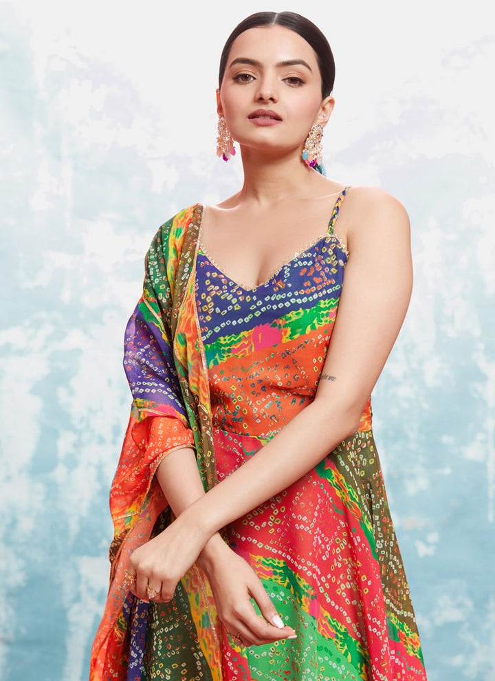 Lassya Fashion Multicolor Dazzling Printed Georgette Festive Wear Gown