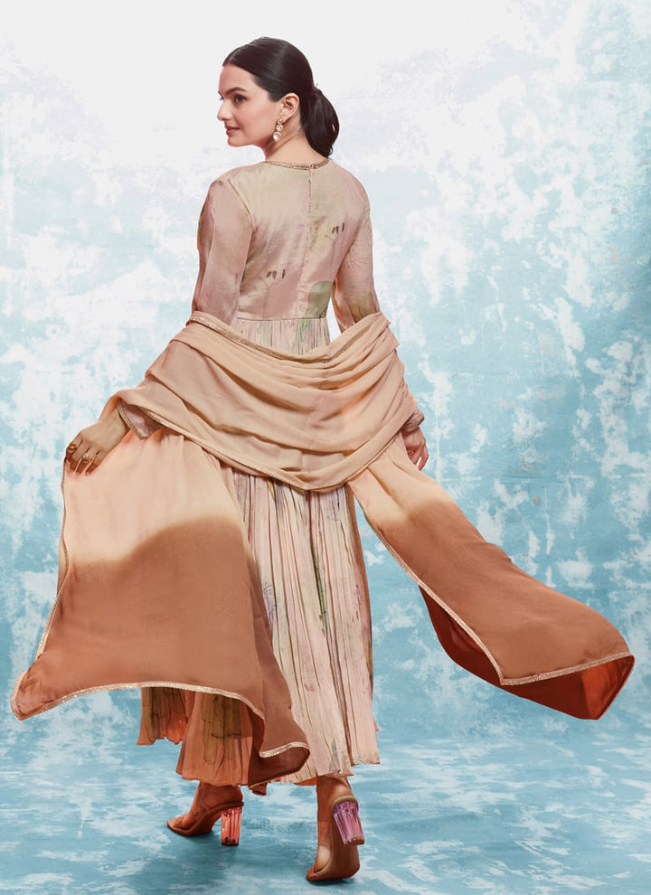 Lassya Fashion Peach Festive Wear Printed Chinon Silk Anarkali Suit