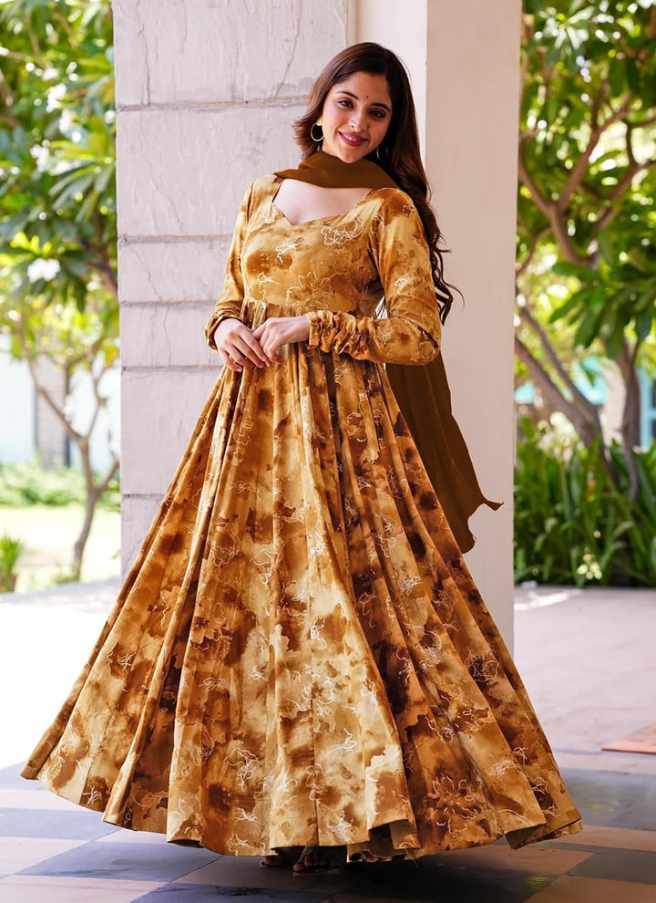 Lassya Fashion Mustard Heavy Rayon Wedding Gown with Georgette Dupatta