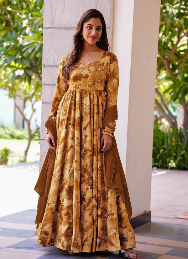 Lassya Fashion Mustard Heavy Rayon Wedding Gown with Georgette Dupatta