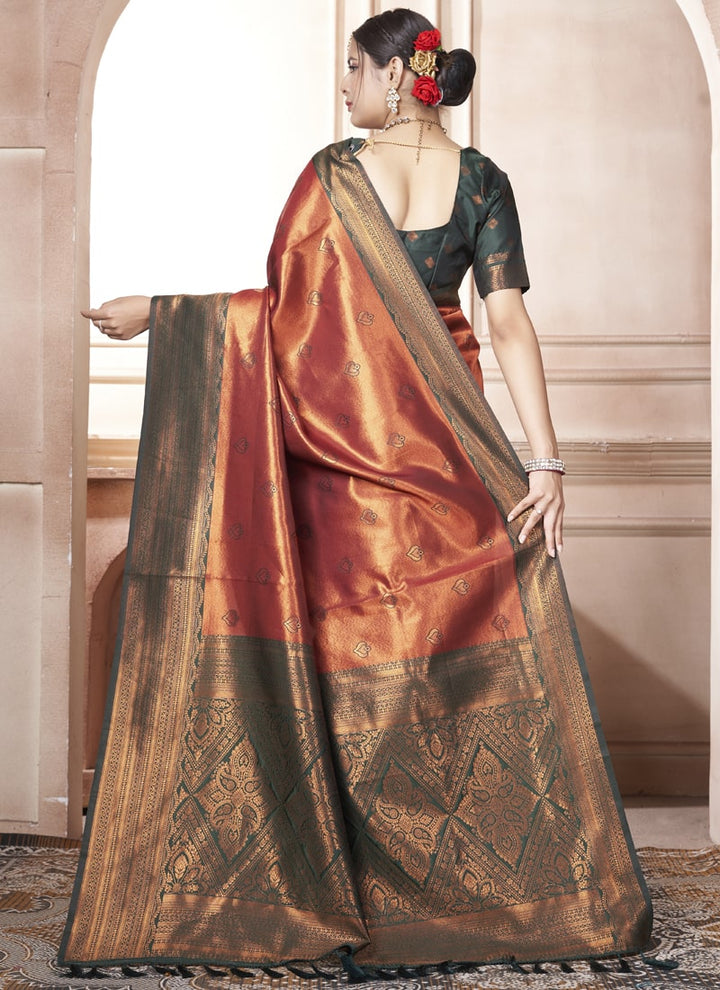 Lassya Fashion Copper Red Kanjivaram Silk Saree with Silk Blouse