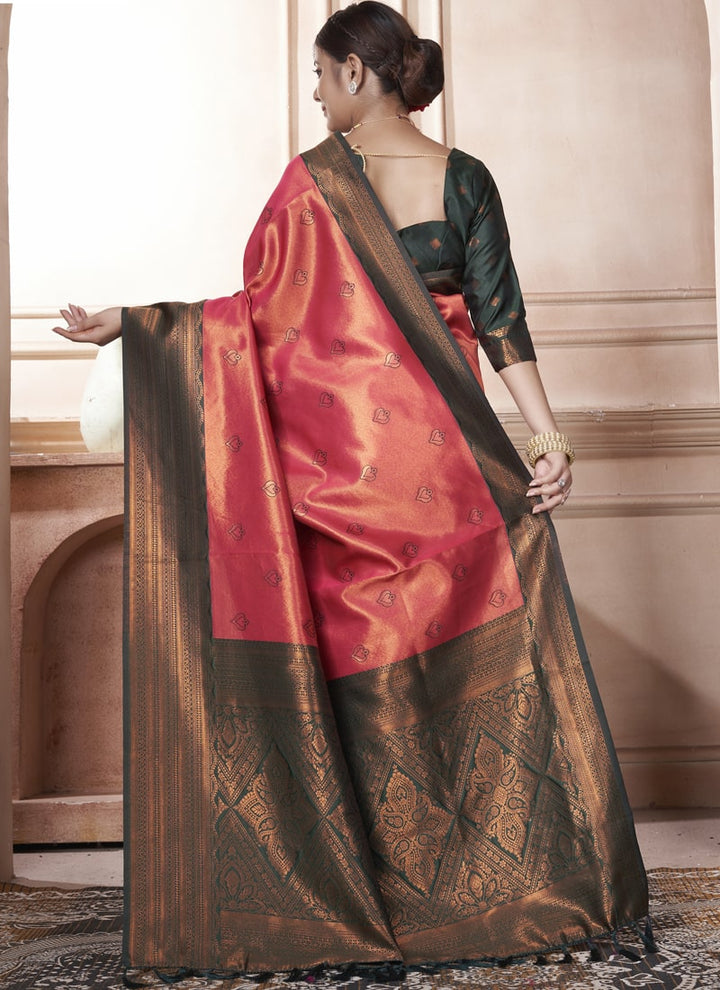 Lassya Fashion Crimson Red Kanjivaram Silk Saree with Silk Blouse