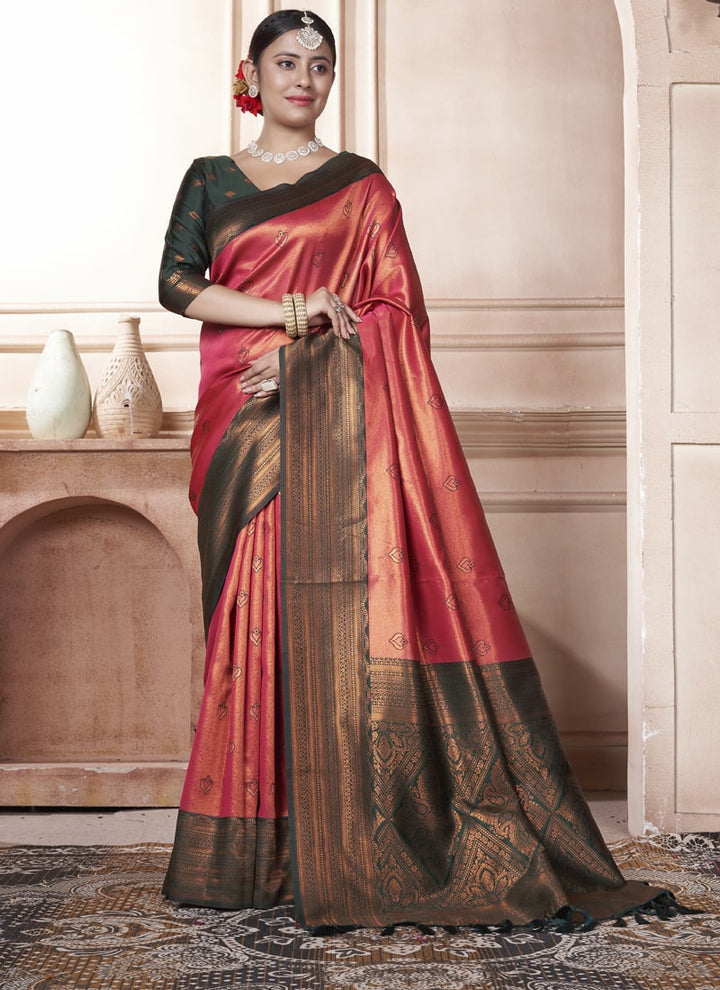 Lassya Fashion Crimson Red Kanjivaram Silk Saree with Silk Blouse