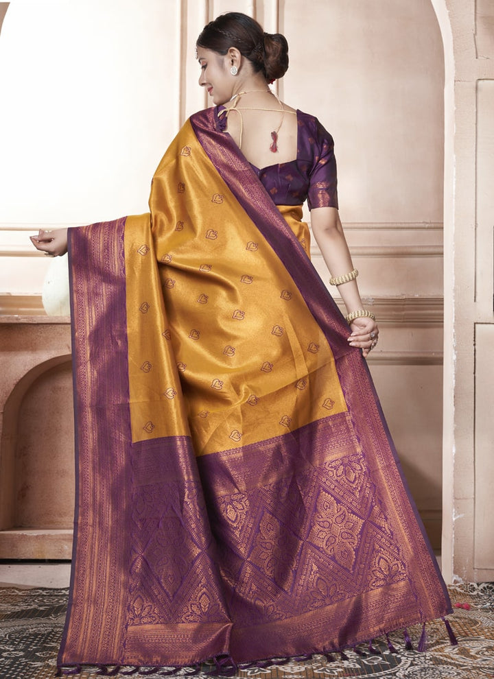 Lassya Fashion Mustard Kanjivaram Silk Saree with Silk Blouse