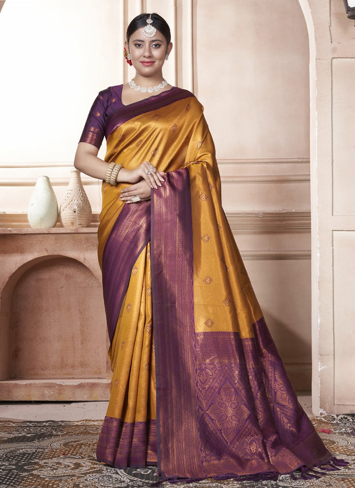 Lassya Fashion Mustard Kanjivaram Silk Saree with Silk Blouse