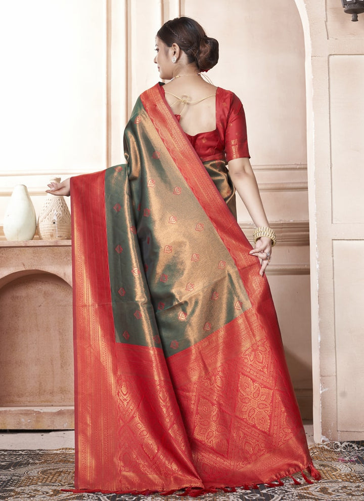 Lassya Fashion Scarlet Red Kanjivaram Silk Saree with Silk Blouse