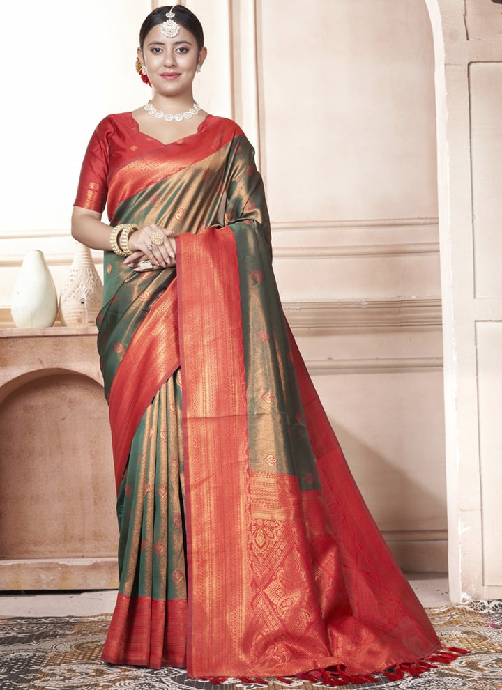 Lassya Fashion Scarlet Red Kanjivaram Silk Saree with Silk Blouse