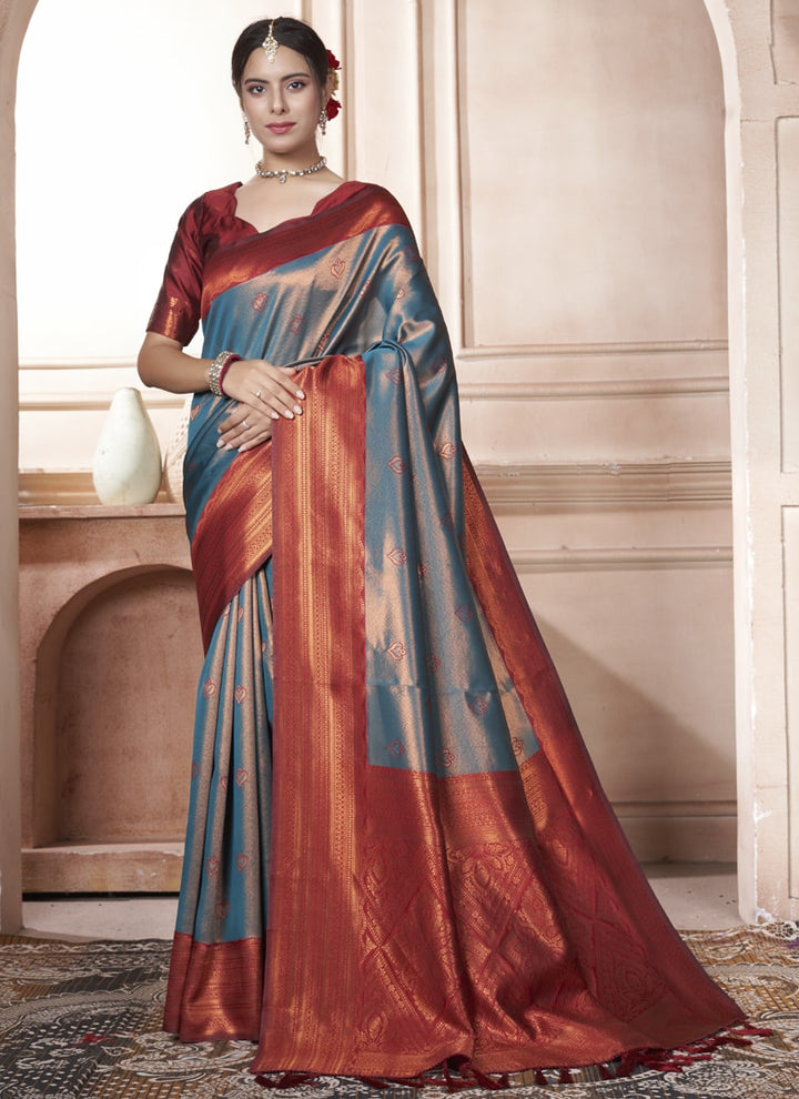 Lassya Fashion Grey Kanjivaram Silk Saree with Silk Blouse