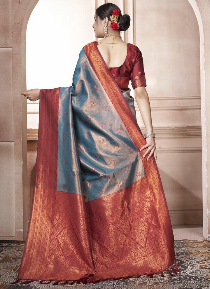 Lassya Fashion Grey Kanjivaram Silk Saree with Silk Blouse