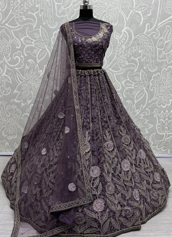 Lassya Fashion Purple Wedding Lehenga Dazzling with Embroidery Lace