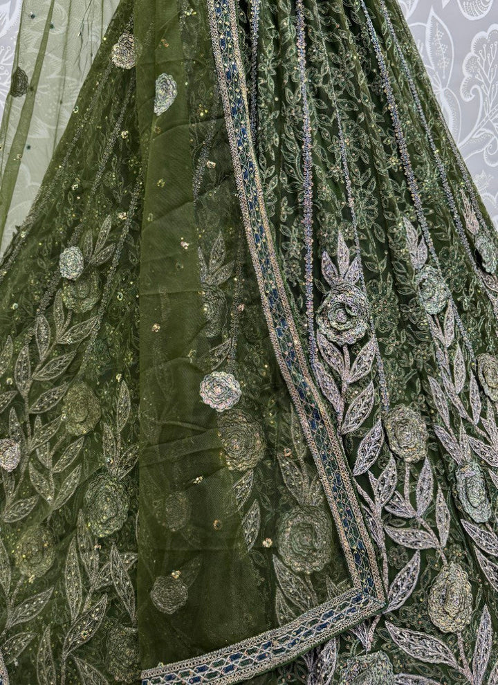 Lassya Fashion Olive Green Wedding Lehenga Dazzling with Embroidery Lace