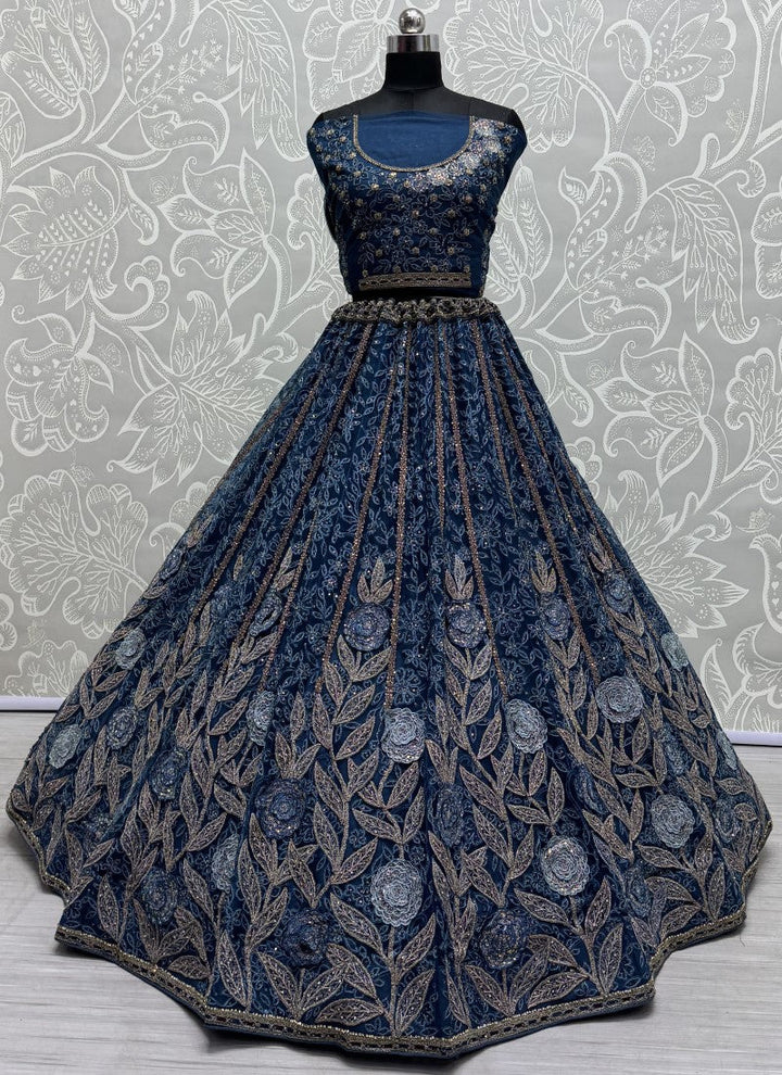 Lassya Fashion Navy Blue Wedding Lehenga Dazzling with Embroidery Lace