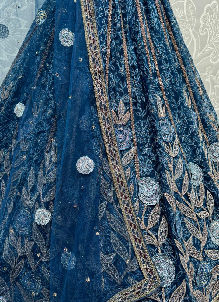 Lassya Fashion Navy Blue Wedding Lehenga Dazzling with Embroidery Lace