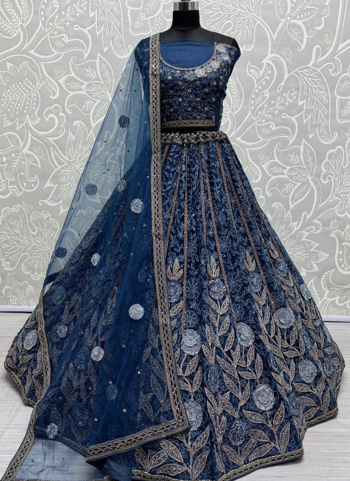 Lassya Fashion Navy Blue Wedding Lehenga Dazzling with Embroidery Lace