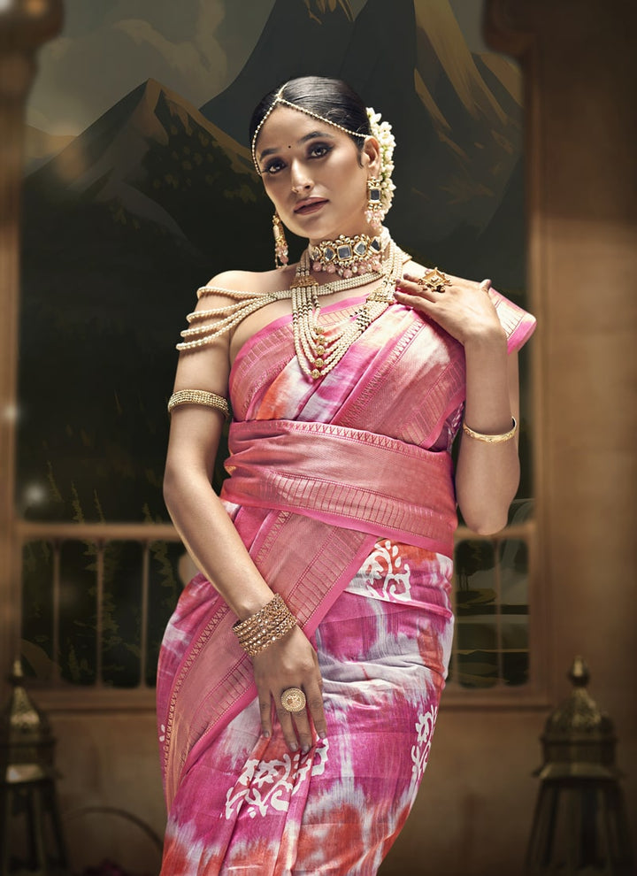 Lassya Fashion Orchid Pink Wedding Saree Soft Cotton with Digital Batik Print