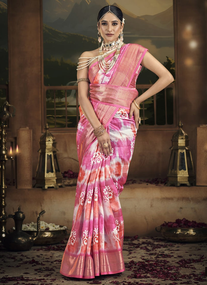 Lassya Fashion Orchid Pink Wedding Saree Soft Cotton with Digital Batik Print