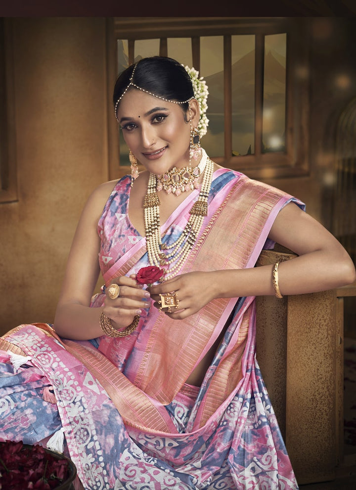 Lassya Fashion Light Pink Wedding Saree Soft Cotton with Digital Batik Print