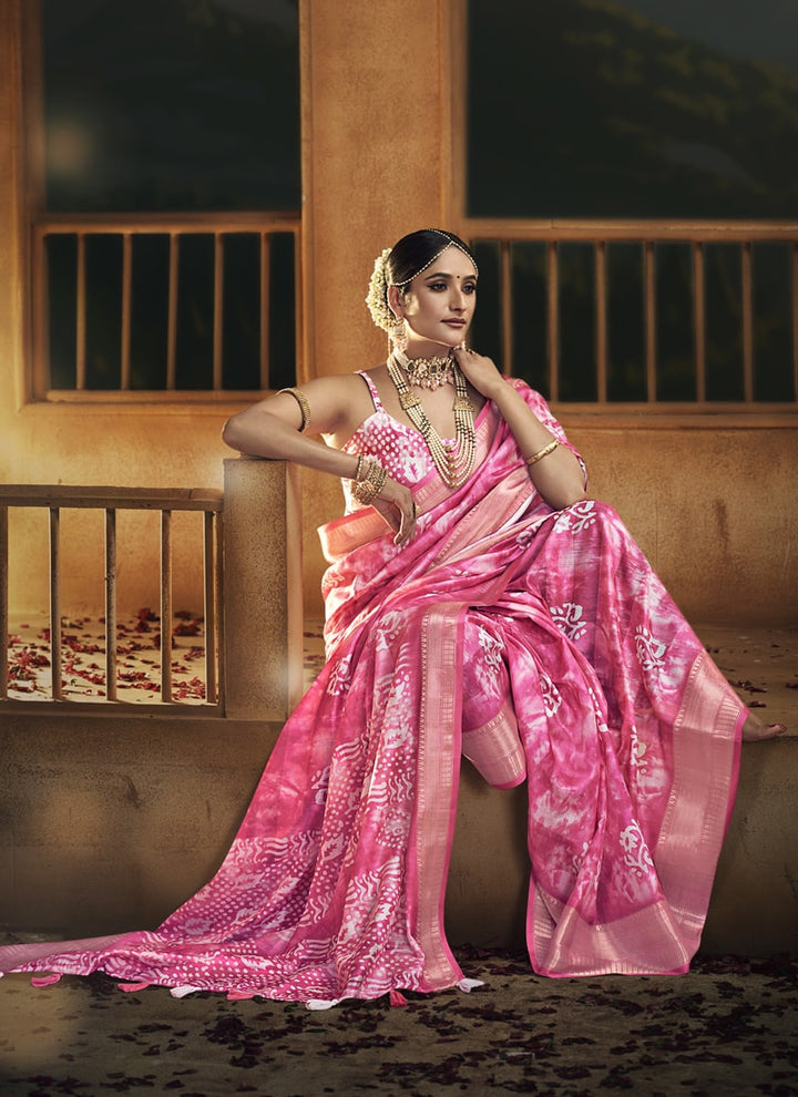 Lassya Fashion Mulberry Pink Wedding Saree Soft Cotton with Digital Batik Print