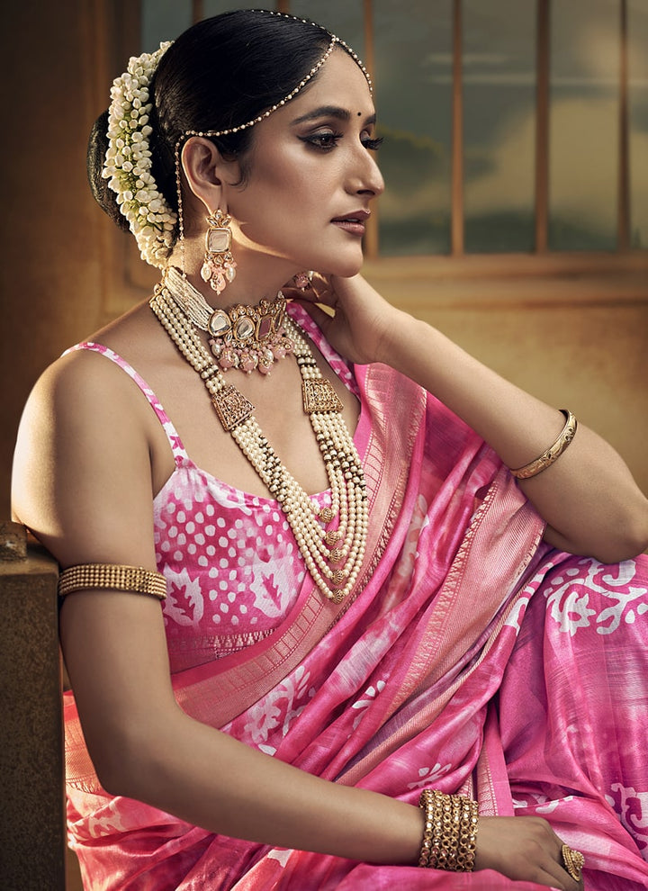 Lassya Fashion Mulberry Pink Wedding Saree Soft Cotton with Digital Batik Print