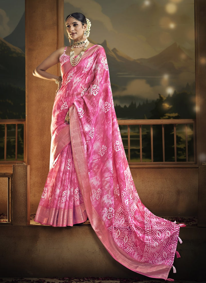 Lassya Fashion Mulberry Pink Wedding Saree Soft Cotton with Digital Batik Print