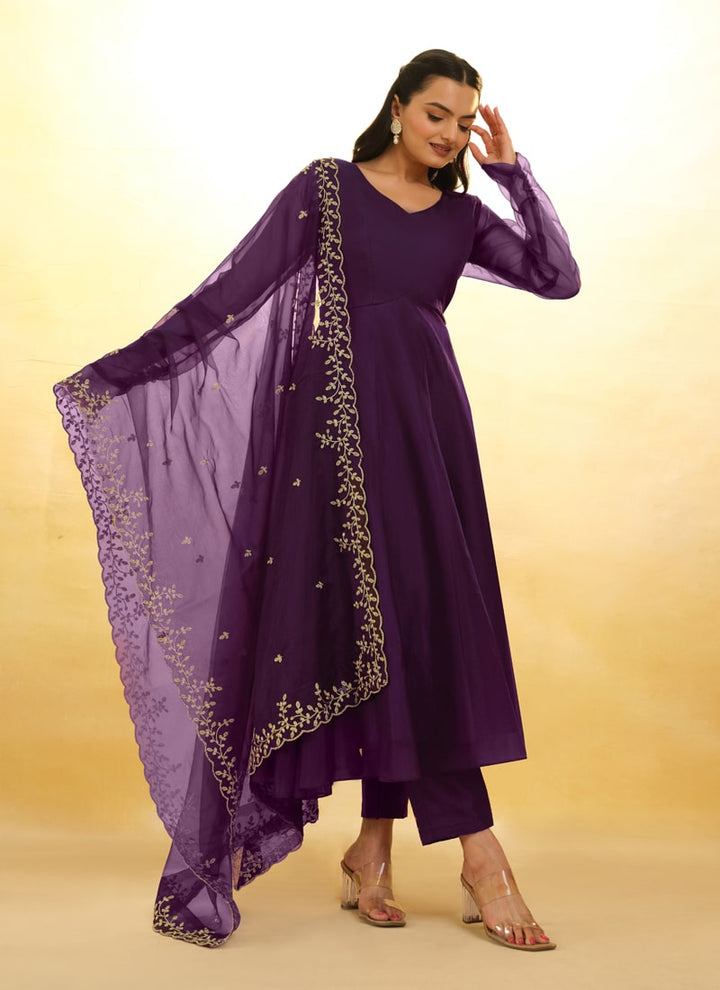 Lassya Fashion Purple Wine Embroidered Anarkali Suit Exquisite Detailing Throughout