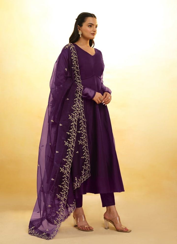 Lassya Fashion Purple Wine Embroidered Anarkali Suit Exquisite Detailing Throughout