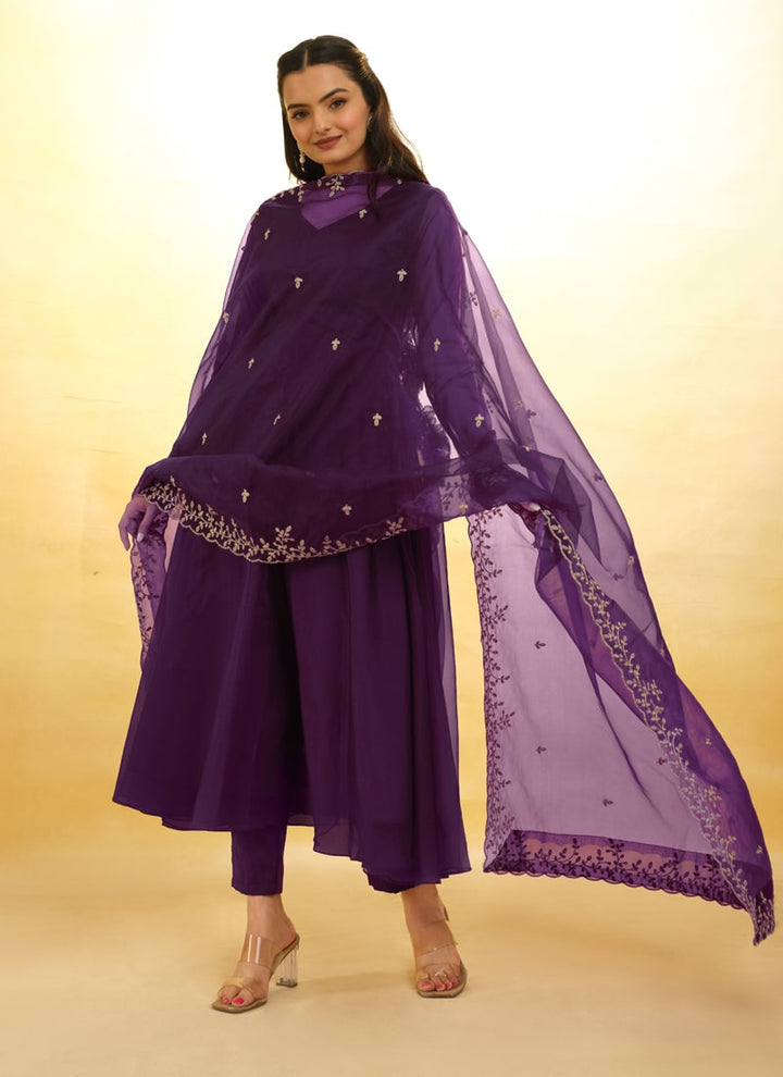 Lassya Fashion Purple Wine Embroidered Anarkali Suit Exquisite Detailing Throughout