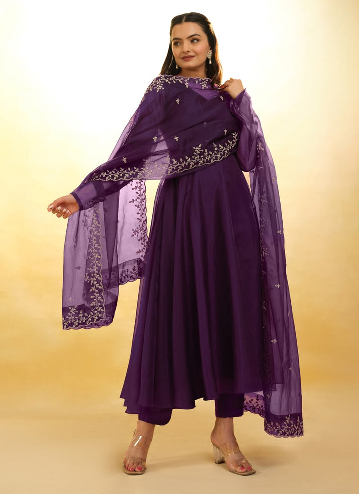 Lassya Fashion Purple Wine Embroidered Anarkali Suit Exquisite Detailing Throughout