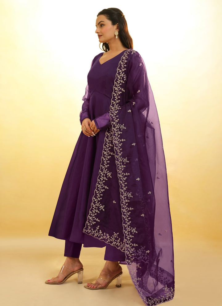 Lassya Fashion Purple Wine Embroidered Anarkali Suit Exquisite Detailing Throughout